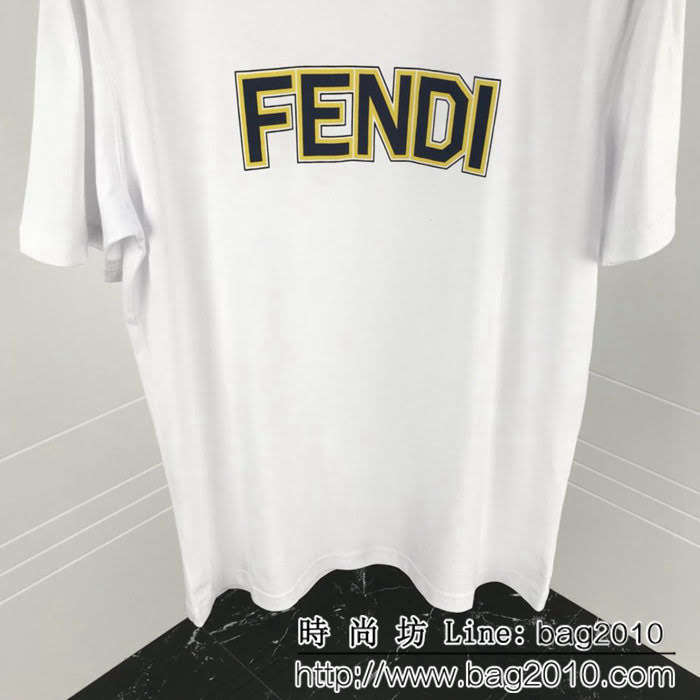 FENDI芬迪 19FW春夏新款 黃色包邊Fendi字母印花短袖 情侶款 ydi1096